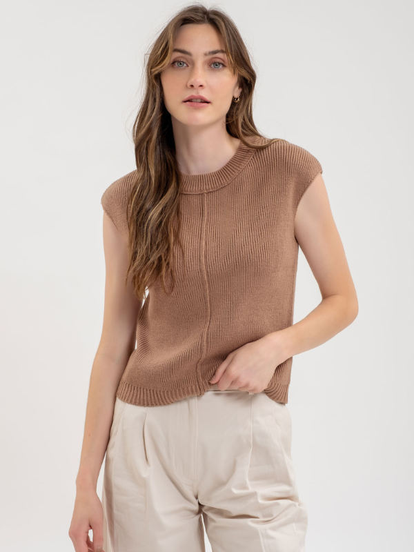 Tan Front Seam Sleeveless Sweater - Themasonboutique