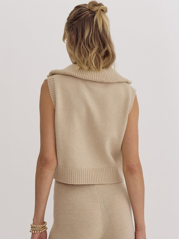 Sand Sleeveless 3/4 Zip Sweater