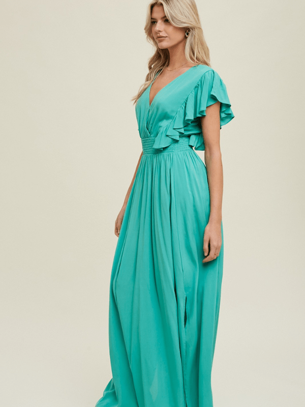 Pistachio Ruffle Sleeve Maxi Dress - Themasonboutique