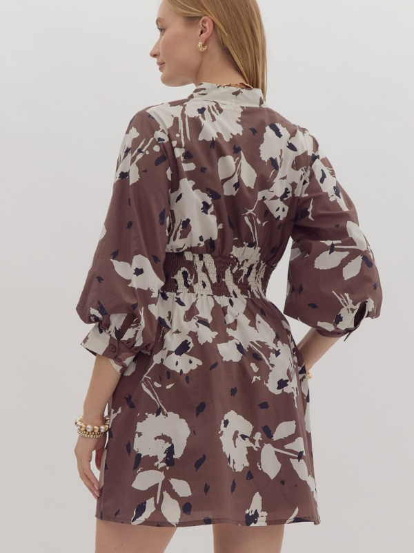 Brown & Black Floral Poplin Mini Dress - Themasonboutique