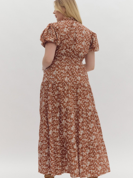 Chestnut Ditsy Floral Midi Dress - Themasonboutique