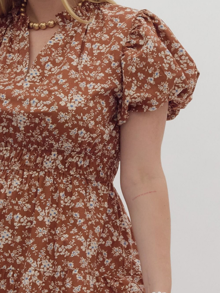 Chestnut Ditsy Floral Midi Dress - Themasonboutique