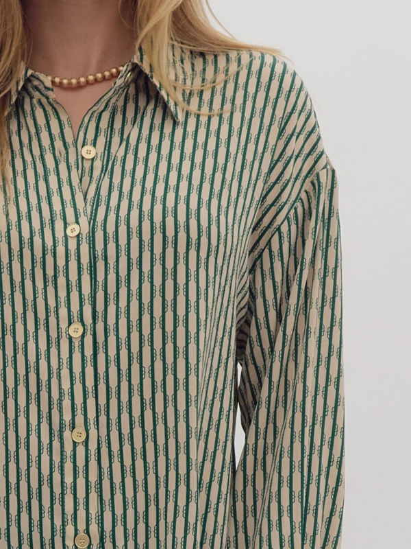 Pine Stripe Print Button Down Top