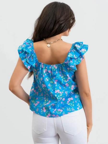 Floral Sweetheart Neck Ruffle Sleeve Top - Themasonboutique