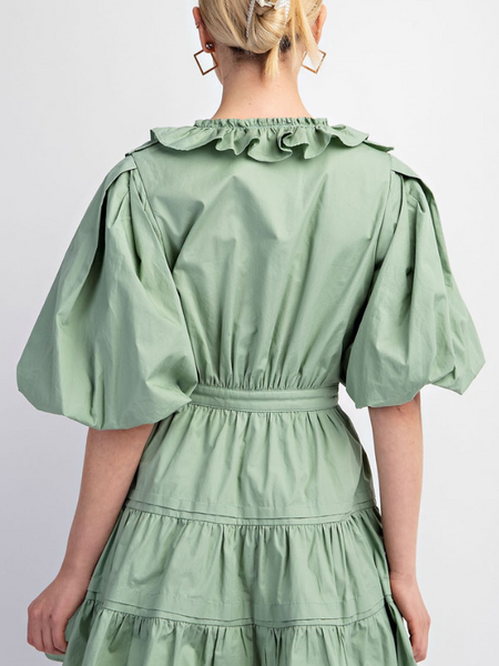 Sage Tiered Wrap Mini Dress