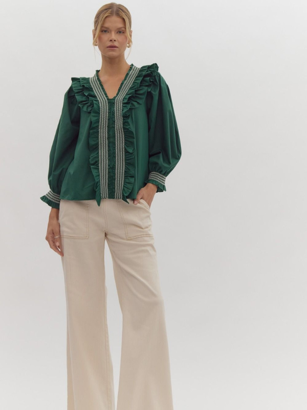 Hunter Green Ruffle Top - Themasonboutique