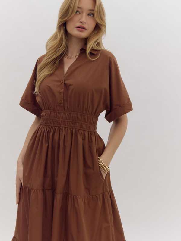 Espresso Tiered Midi Dress - Themasonboutique