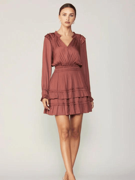 Rust Ruffled Long Sleeve Mini Dress