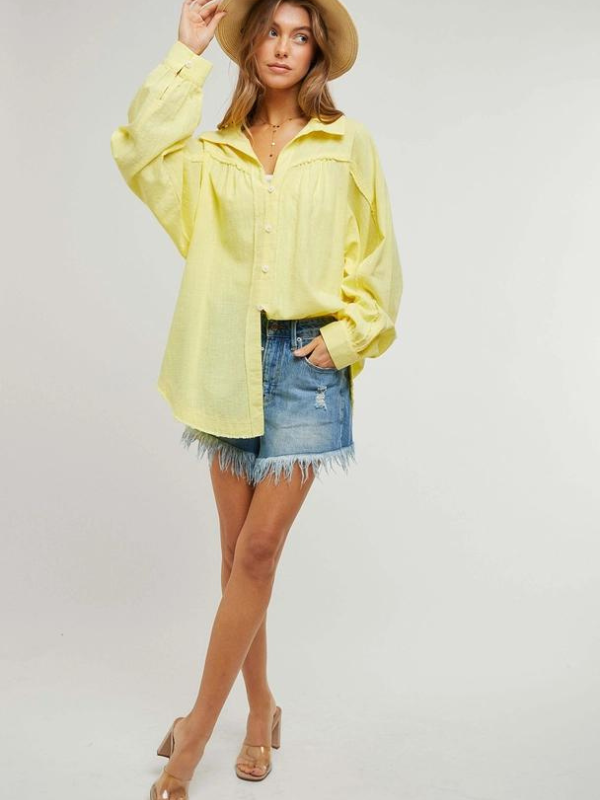 Lemon Fringed Hem Button Down Shirt - Themasonboutique