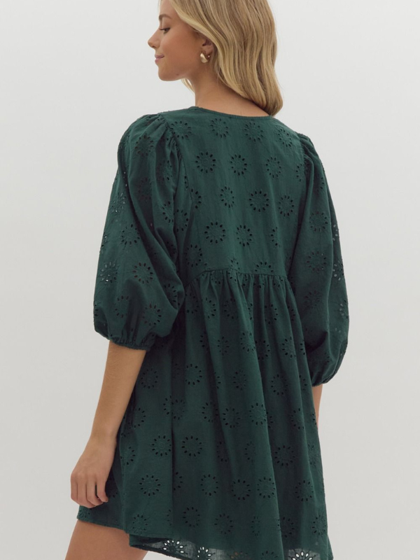 Hunter Green Eyelet Mini Dress - Themasonboutique