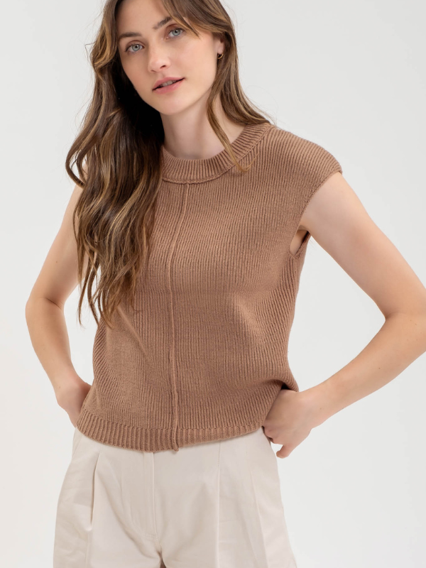 Tan Front Seam Sleeveless Sweater - Themasonboutique