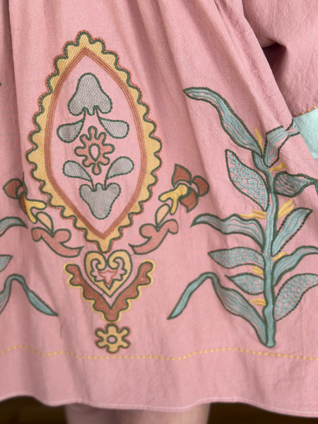 Rose Pink Embroidery Patch Dress