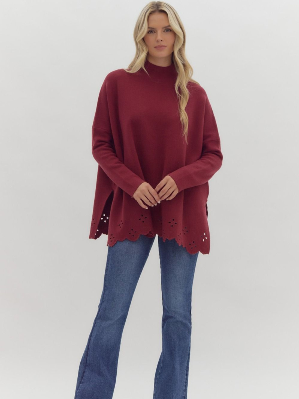 Garnet Mock Neck Eyelet Sweater - Themasonboutique