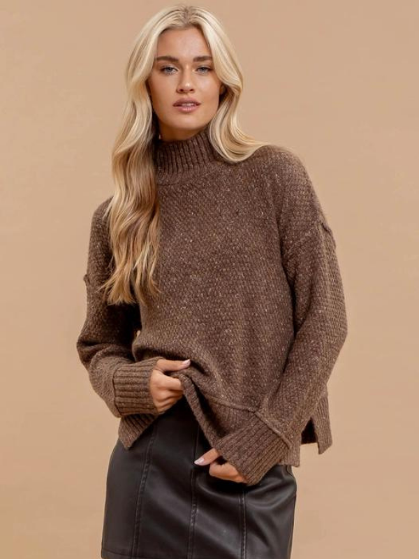 Mocha Wool Mock Neck Sweater - Themasonboutique