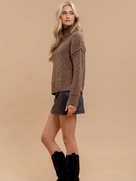 Mocha Wool Mock Neck Sweater - Themasonboutique