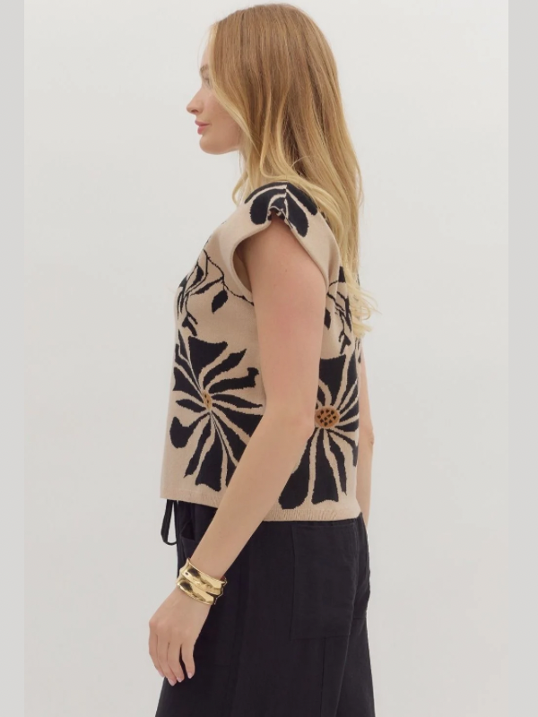 Ecru High Neck Floral Sweater