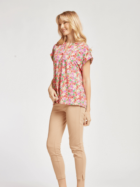The Lizzy Dolman Top - Green + Pink Multi Floral