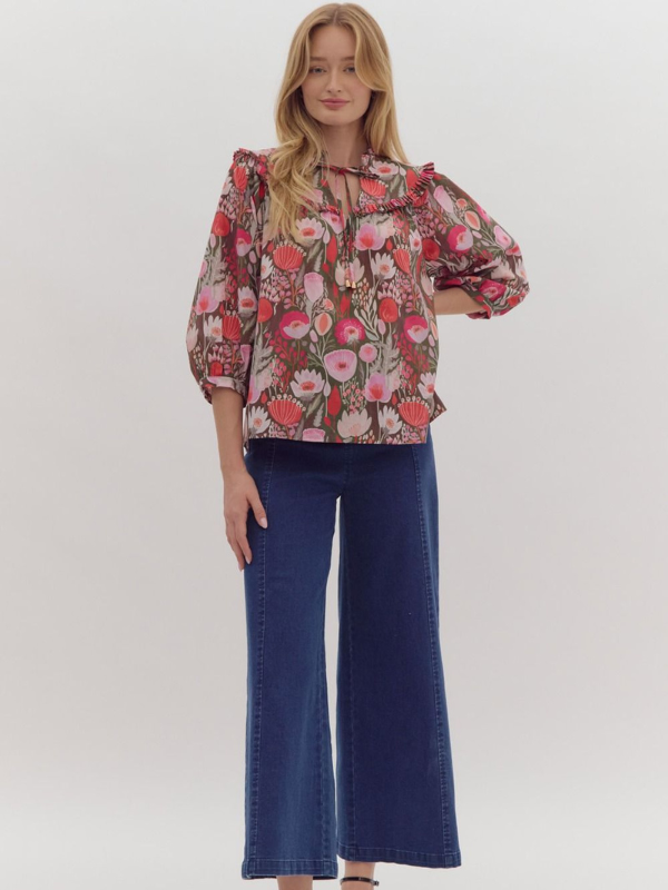 Ruby Floral Oversized Collar Top - Themasonboutique