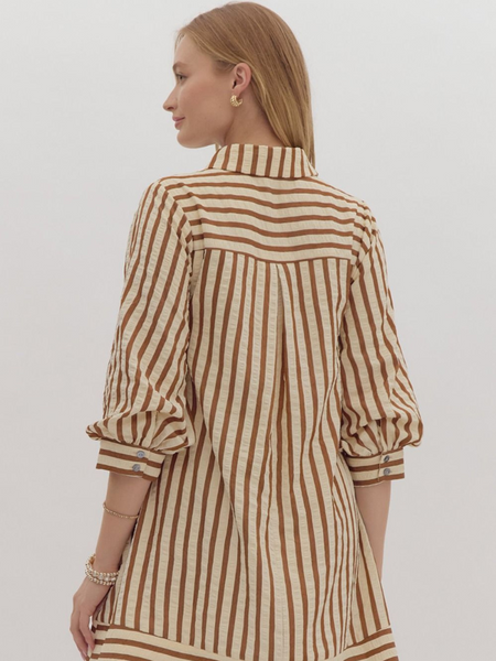 Cognac & Cream Striped Mini Dress - Themasonboutique