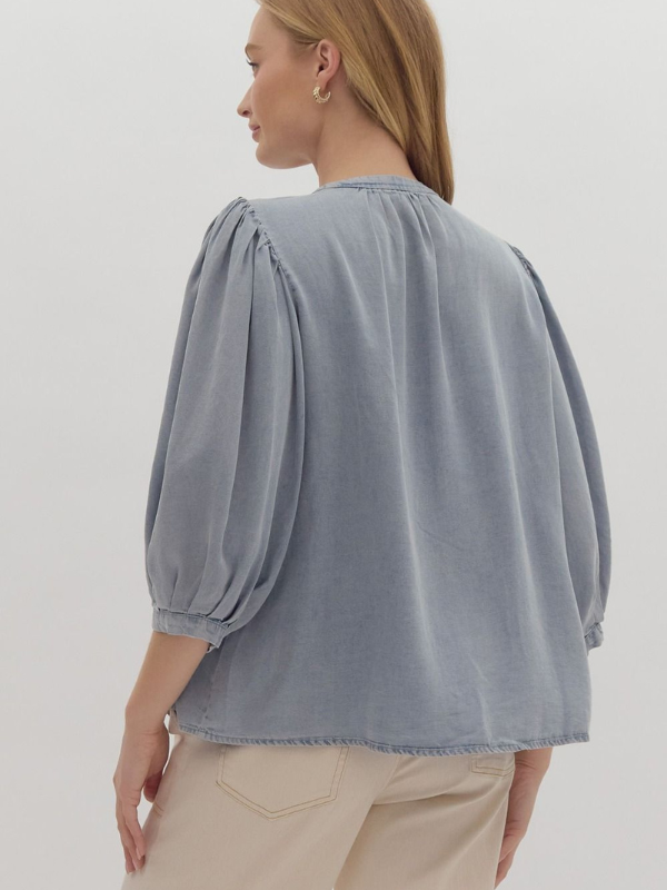 Light Wash Tencel Bow Top - Themasonboutique