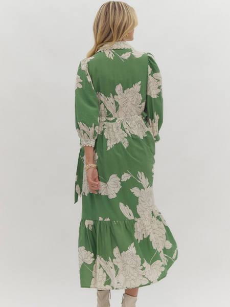 Green & Cream Floral Maxi Dress - Themasonboutique