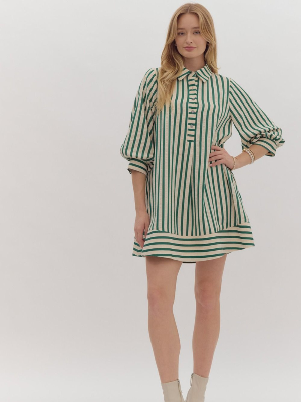 Kelly Green & Cream Striped Mini Dress - Themasonboutique