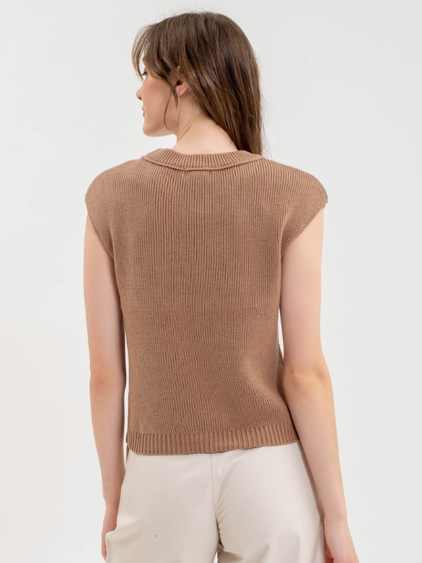 Tan Front Seam Sleeveless Sweater - Themasonboutique