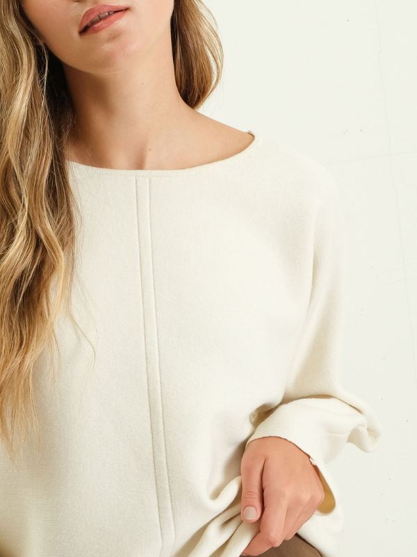 Cream Boat Neck Front Seam Sweater - Themasonboutique