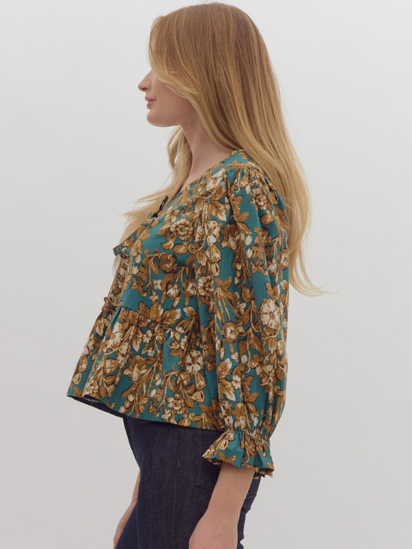 Emerald Floral Peplum Top - Themasonboutique