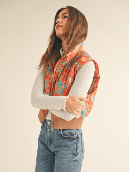 Floral Cropped Puffer Vest