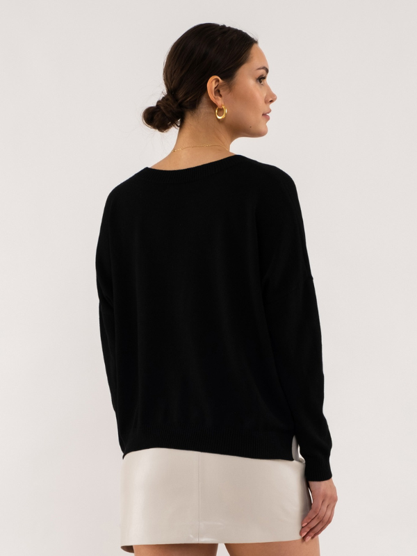 Black Drop Shoulder Lightweight Sweater - Themasonboutique