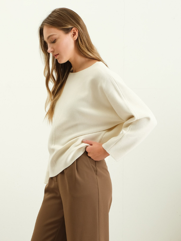 Cream Boat Neck Front Seam Sweater - Themasonboutique