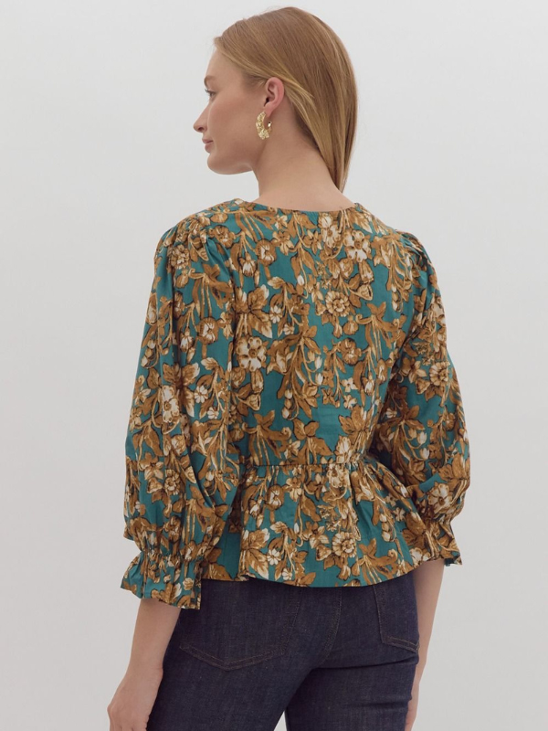 Emerald Floral Peplum Top - Themasonboutique