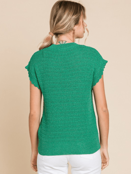 Kelly Green Textured Knit Sleeveless Top