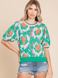 Green + Orange Mix Abstract Top