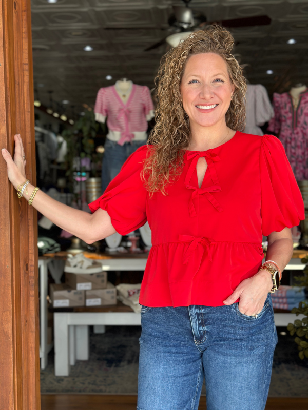 Red Bow Peplum Top