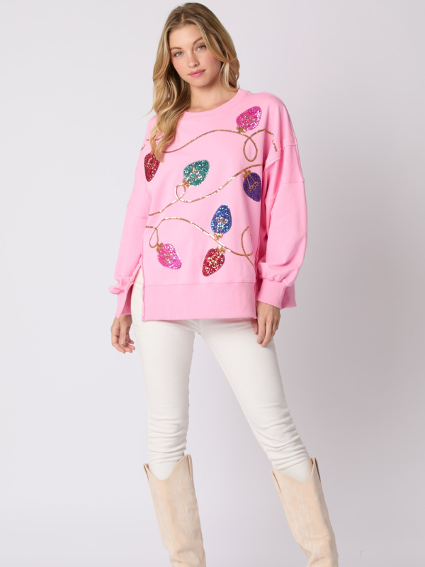 Candy Pink Ornament Sequin Sweatshirt - Themasonboutique