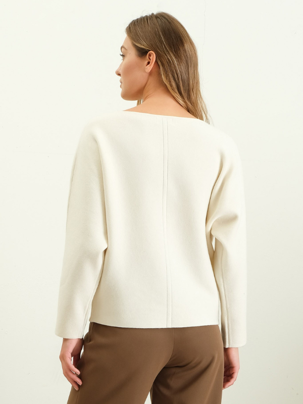 Cream Boat Neck Front Seam Sweater - Themasonboutique