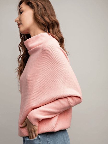 Apricot Mock Neck Ribbed Sweater