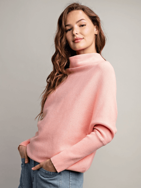 Apricot Mock Neck Ribbed Sweater