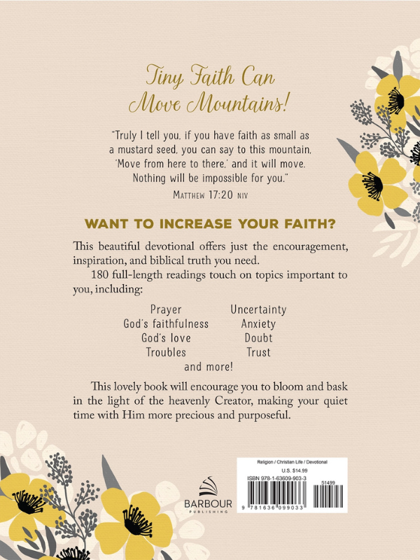 Back cover of a book with motivational text and floral design