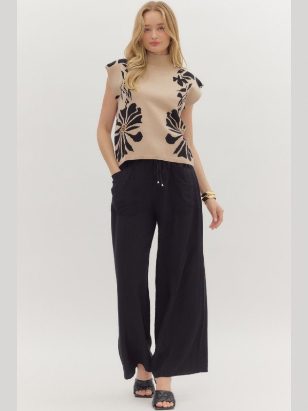 Ecru High Neck Floral Sweater