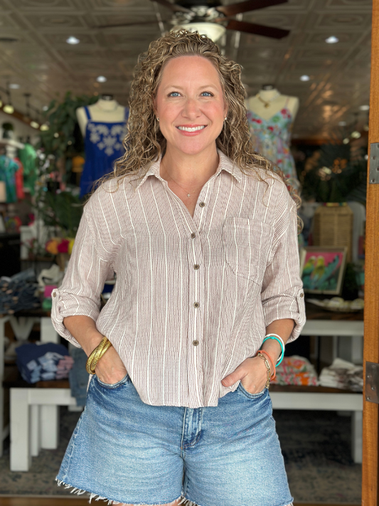 Amber Striped Gauze Top