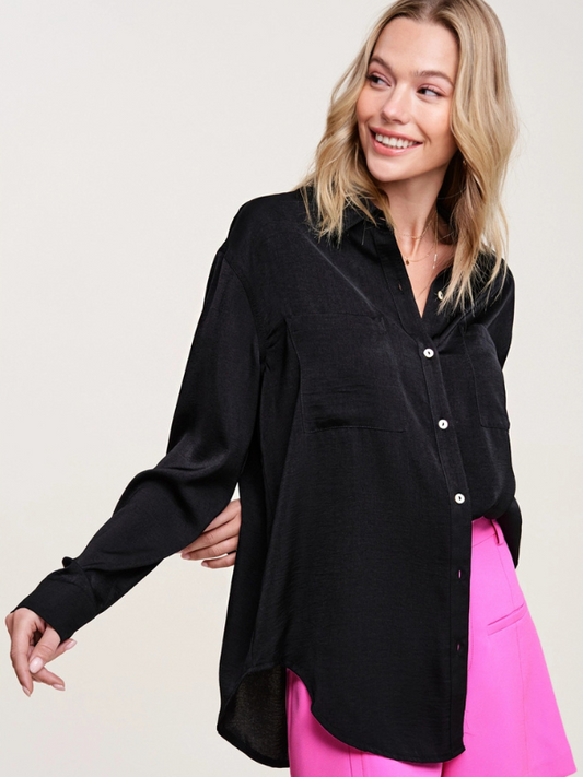 Black Satin Button Down