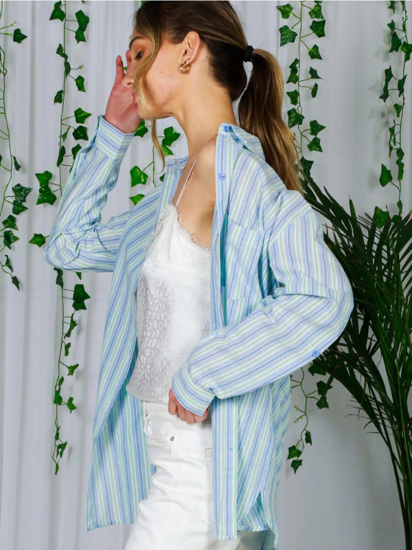 Blue Collared Striped Top