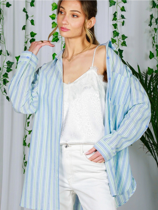 Blue Collared Striped Top