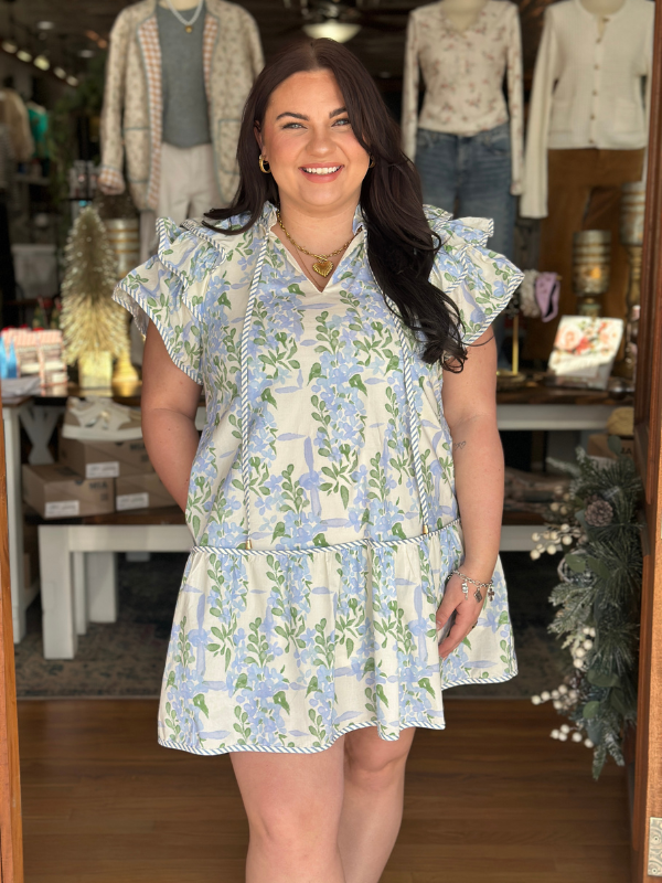 Blue & Green Coastal Floral Dress