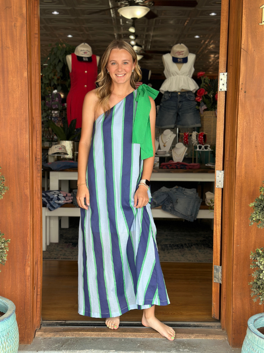 Blue & Green Striped Maxi Dress
