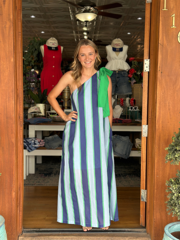 Blue & Green Striped Maxi Dress