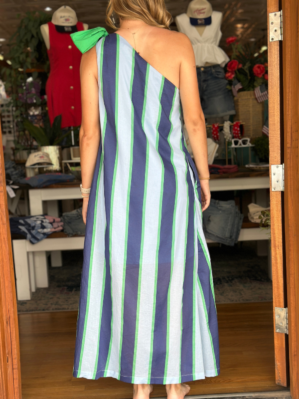 Blue & Green Striped Maxi Dress